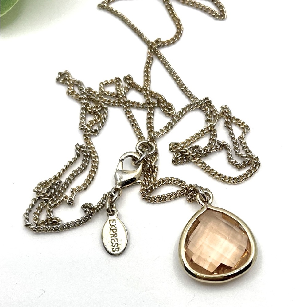 EXPRESS Peach Color Crystal Pendant on Gold Tone Chain Necklace